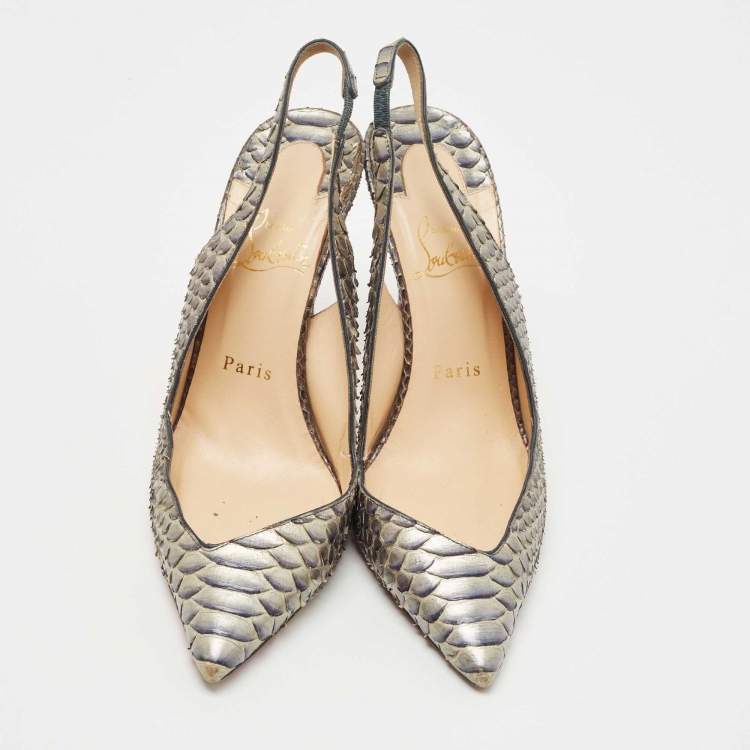 Pre Owned Christian Louboutin Two Tone Python Slingback Pumps Size 37.5