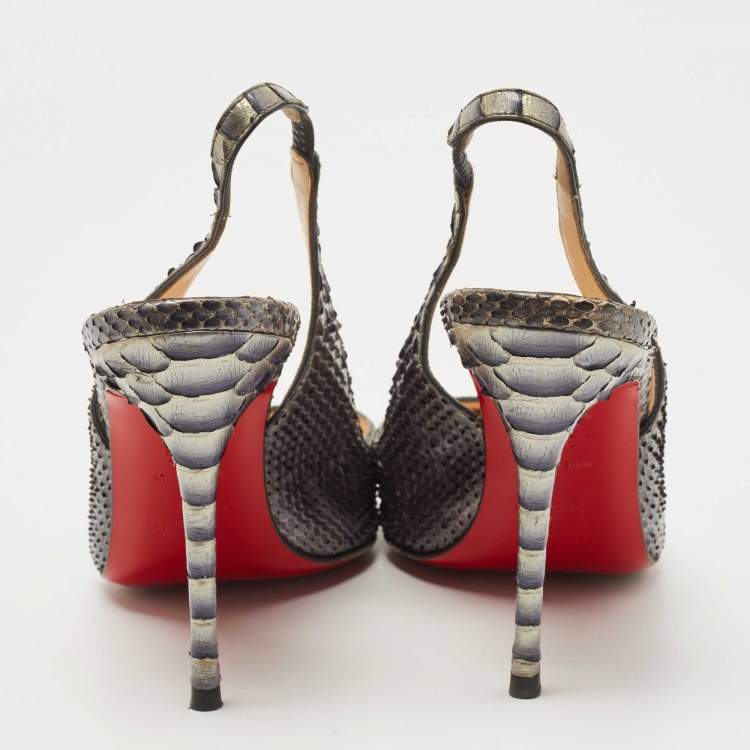 Pre Owned Christian Louboutin Two Tone Python Slingback Pumps Size 37.5