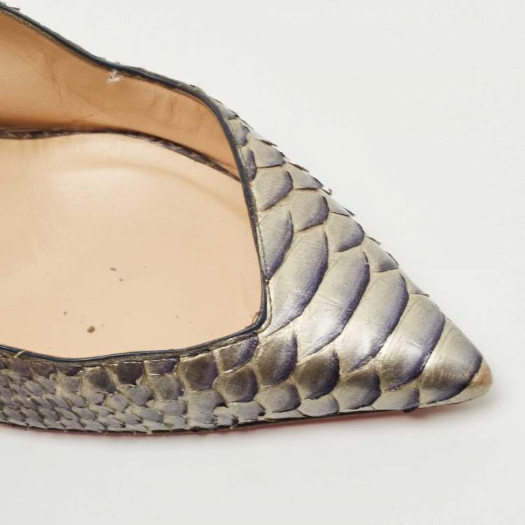 Pre Owned Christian Louboutin Two Tone Python Slingback Pumps Size 37.5