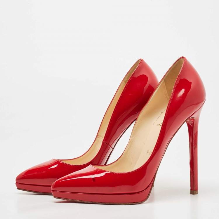 Pre Owned Christian Louboutin Red Patent Pigalle Plato Pumps Size 36