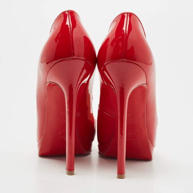Pre Owned Christian Louboutin Red Patent Pigalle Plato Pumps Size 36
