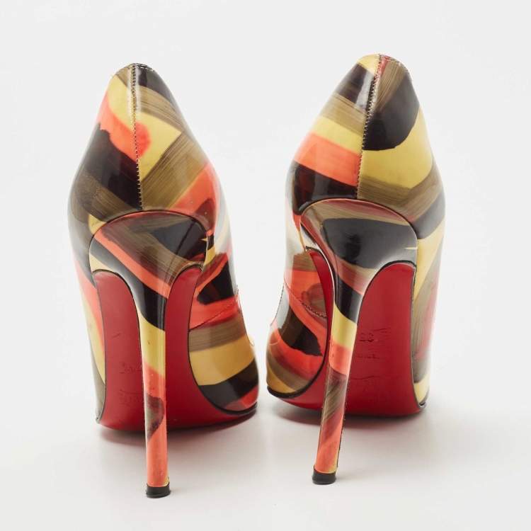 Pre Owned Christian Louboutin Multicolor Patent Pigalle Pumps Size 35