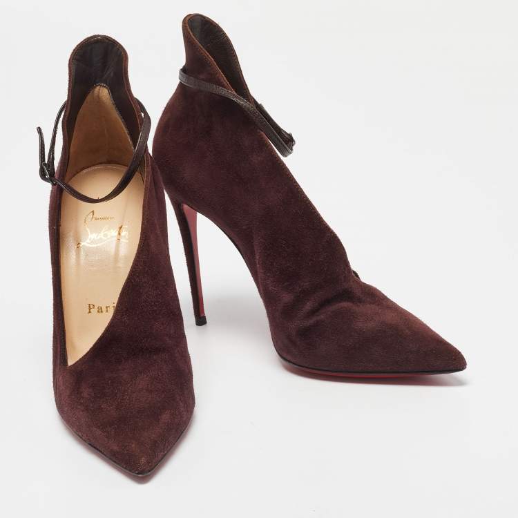 Pre Owned Christian Louboutin Dark Burgundy Suede Vampydoly Pumps Size 36