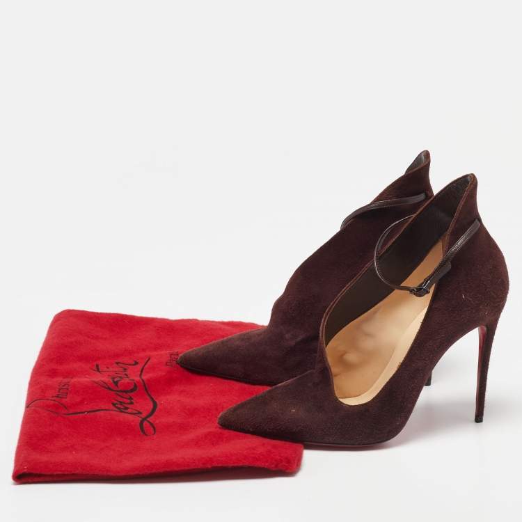 Pre Owned Christian Louboutin Dark Burgundy Suede Vampydoly Pumps Size 36