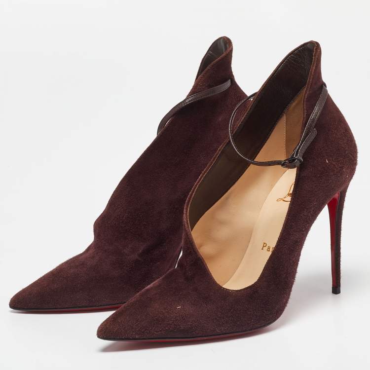 Pre Owned Christian Louboutin Dark Burgundy Suede Vampydoly Pumps Size 36