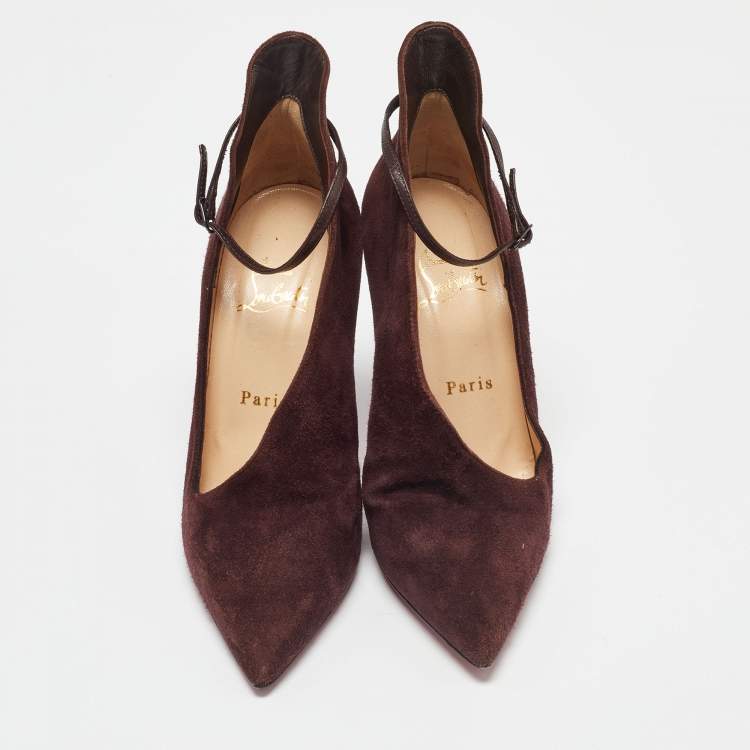 Pre Owned Christian Louboutin Dark Burgundy Suede Vampydoly Pumps Size 36