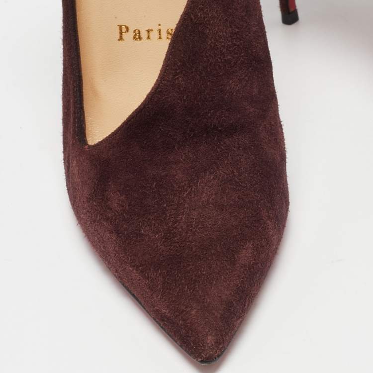 Pre Owned Christian Louboutin Dark Burgundy Suede Vampydoly Pumps Size 36