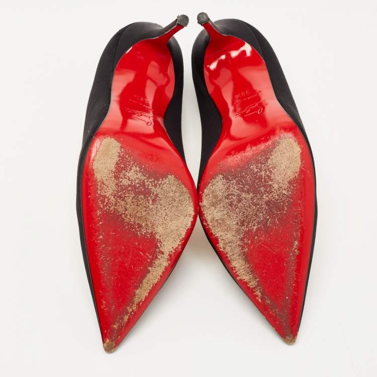 Pre Owned Christian Louboutin Black Satin Kate Pumps Size 38.5