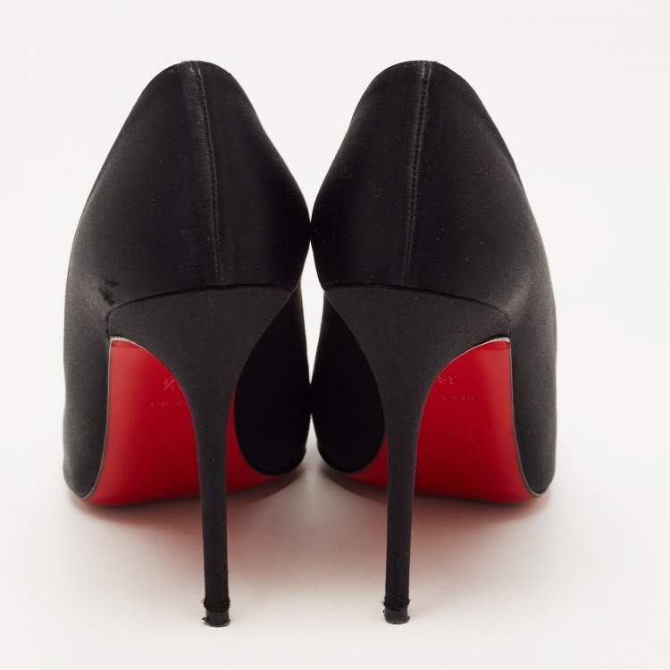 Pre Owned Christian Louboutin Black Satin Kate Pumps Size 38.5