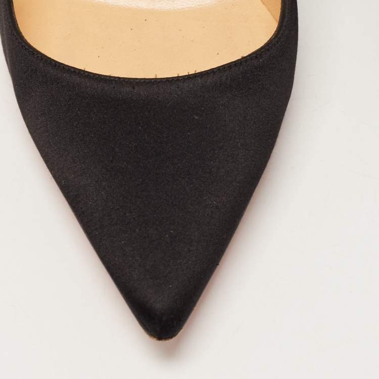 Pre Owned Christian Louboutin Black Satin Kate Pumps Size 38.5