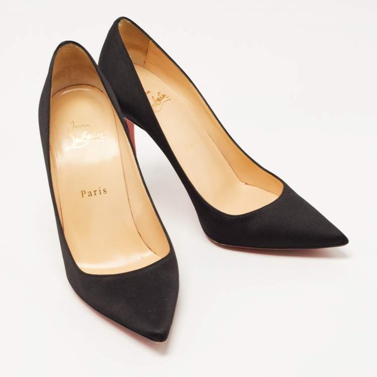 Pre Owned Christian Louboutin Black Satin Kate Pumps Size 38.5