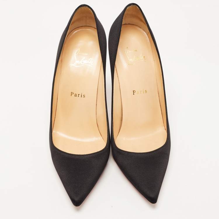 Pre Owned Christian Louboutin Black Satin Kate Pumps Size 38.5