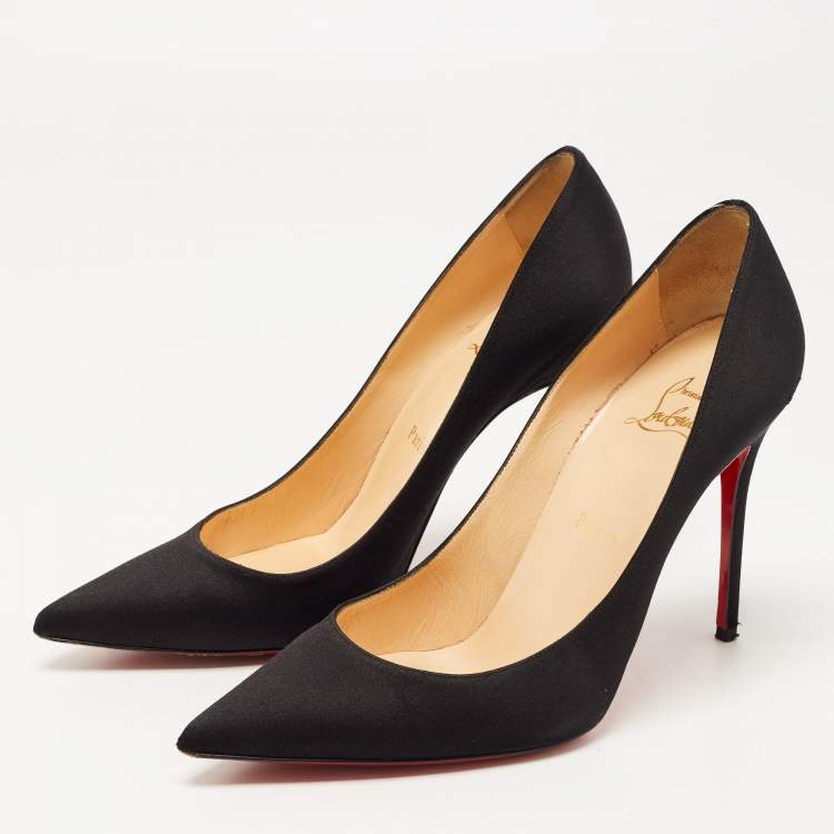 Pre Owned Christian Louboutin Black Satin Kate Pumps Size 38.5