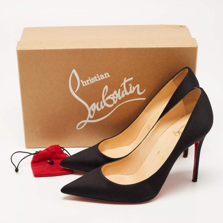 Pre Owned Christian Louboutin Black Satin Kate Pumps Size 38.5