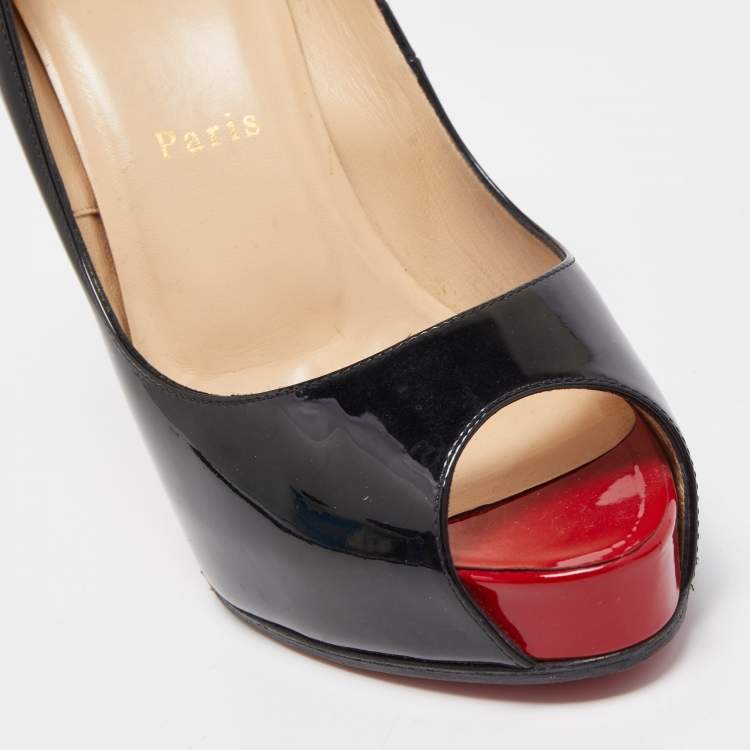 Pre Owned Christian Louboutin Black Patent Leather Very Prive Pumps Size 38 