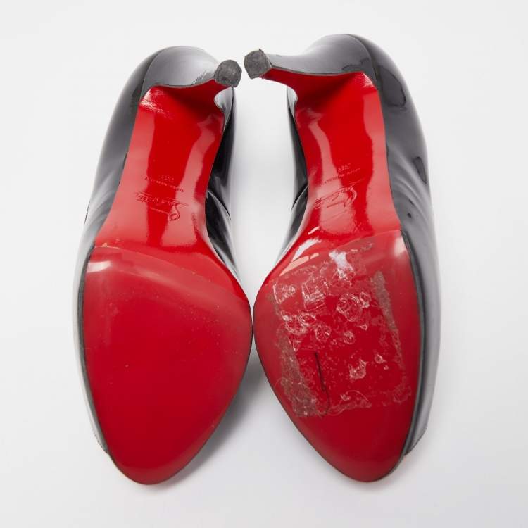 Pre Owned Christian Louboutin Black Patent Leather Very Prive Pumps Size 38 