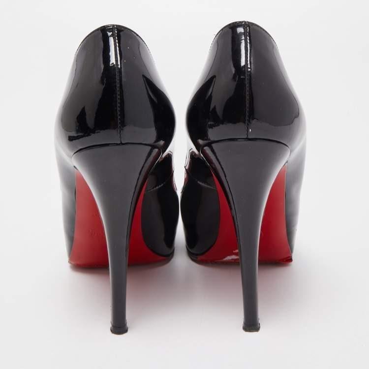 Pre Owned Christian Louboutin Black Patent Leather Very Prive Pumps Size 38 