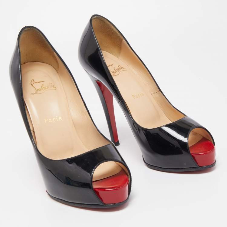 Pre Owned Christian Louboutin Black Patent Leather Very Prive Pumps Size 38 
