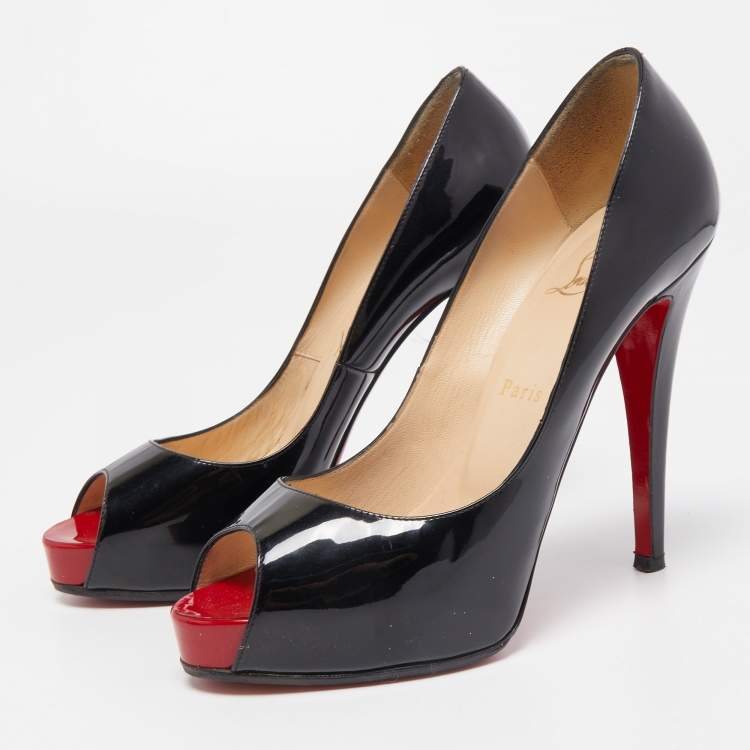 Pre Owned Christian Louboutin Black Patent Leather Very Prive Pumps Size 38 