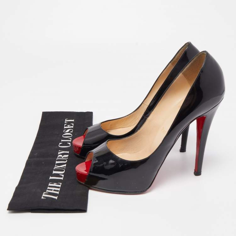 Pre Owned Christian Louboutin Black Patent Leather Very Prive Pumps Size 38 
