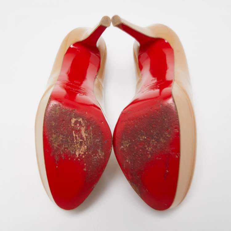 Pre Owned Christian Louboutin Beige Patent Leather Bianca Pumps Size 39