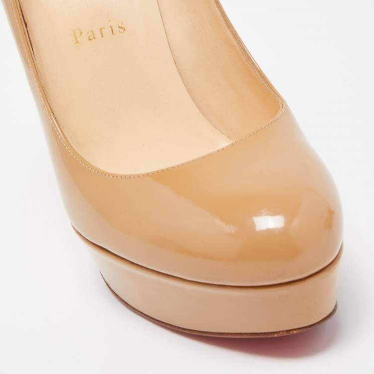 Pre Owned Christian Louboutin Beige Patent Leather Bianca Pumps Size 39
