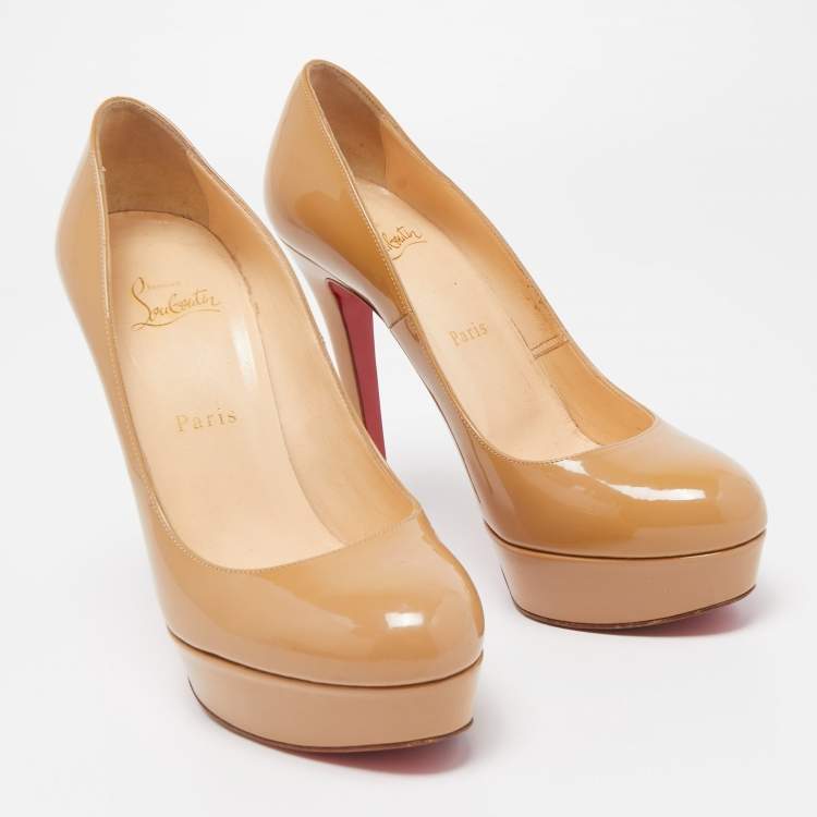 Pre Owned Christian Louboutin Beige Patent Leather Bianca Pumps Size 39