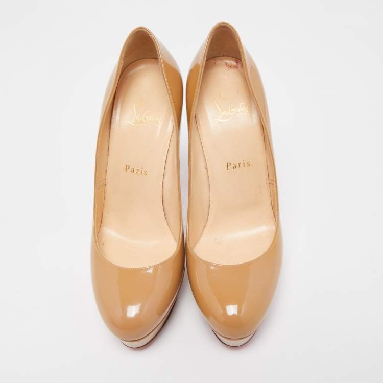 Pre Owned Christian Louboutin Beige Patent Leather Bianca Pumps Size 39