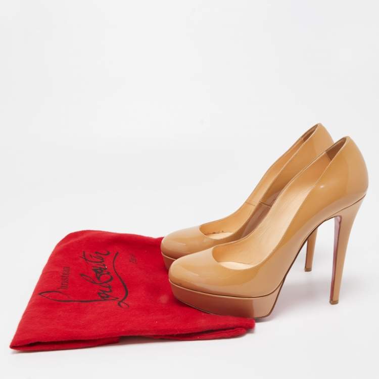 Pre Owned Christian Louboutin Beige Patent Leather Bianca Pumps Size 39
