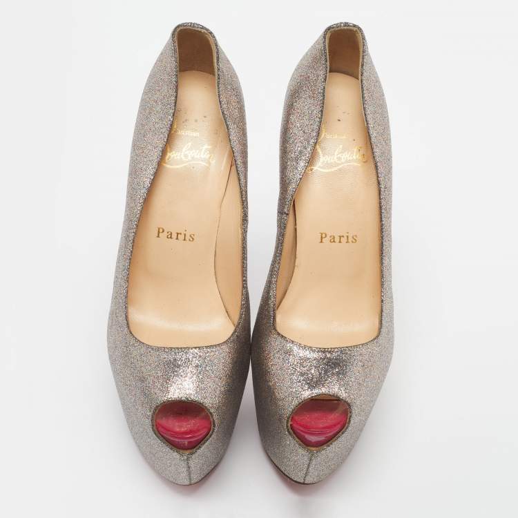 Pre Owned Christian Louboutin Metallic/Pink Glitter Leather Highness Pumps Size 36.5