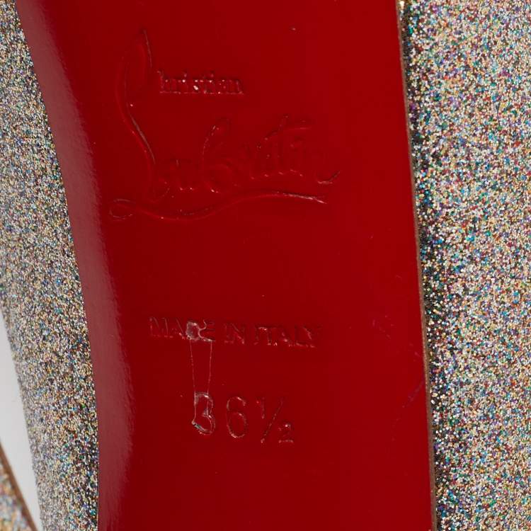 Pre Owned Christian Louboutin Metallic/Pink Glitter Leather Highness Pumps Size 36.5