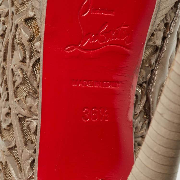 Pre Owned Christian Louboutin Brown Laser-Cut Leather Pampas 150 Peep Toe Ankle Boots Size 36.5