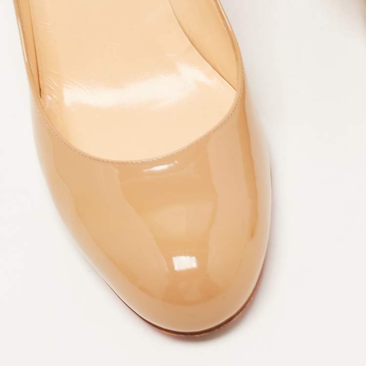 Pre Owned Christian Louboutin Beige Patent Leather Simple Pumps Size 37.5