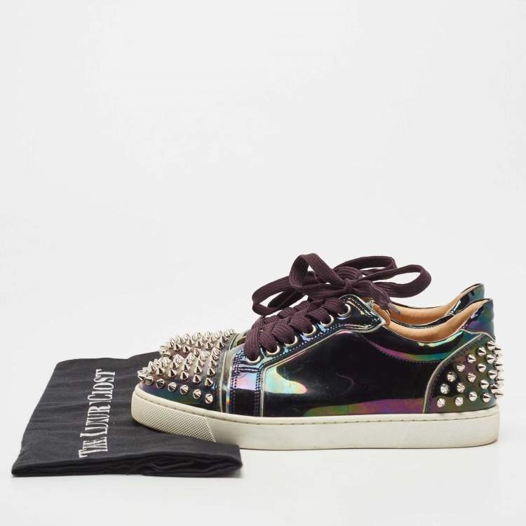 Pre Owned Christian Louboutin Holographic Patent veira Spike  Low Top Sneakers Size 36.5