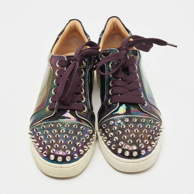 Pre Owned Christian Louboutin Holographic Patent veira Spike  Low Top Sneakers Size 36.5
