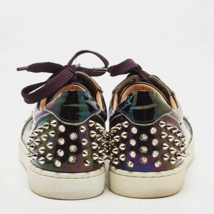 Pre Owned Christian Louboutin Holographic Patent veira Spike  Low Top Sneakers Size 36.5