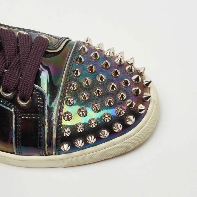 Pre Owned Christian Louboutin Holographic Patent veira Spike  Low Top Sneakers Size 36.5