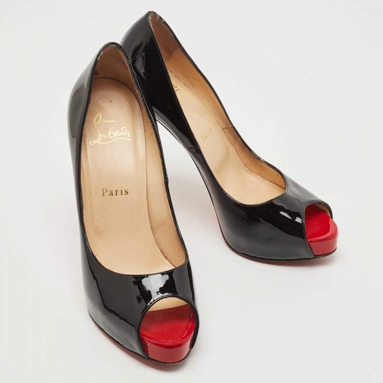 Pre Owned Christian Louboutin Black Patent Leather New Very Prive Pumps Size 37.5