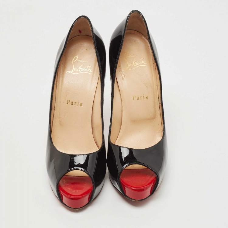Pre Owned Christian Louboutin Black Patent Leather New Very Prive Pumps Size 37.5