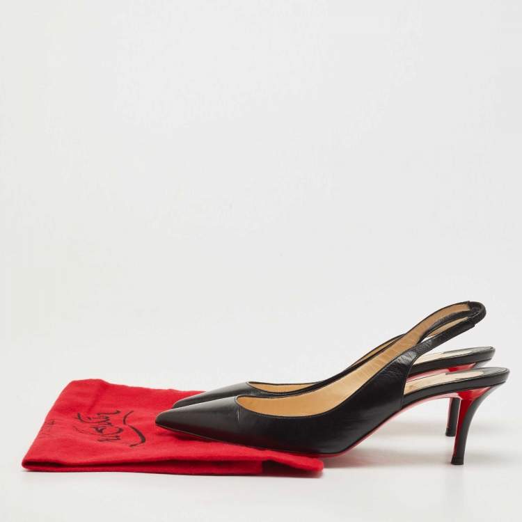 Pre Owned Christian Louboutin Black Leather Kate 55 Slingback Pump Size 37.5