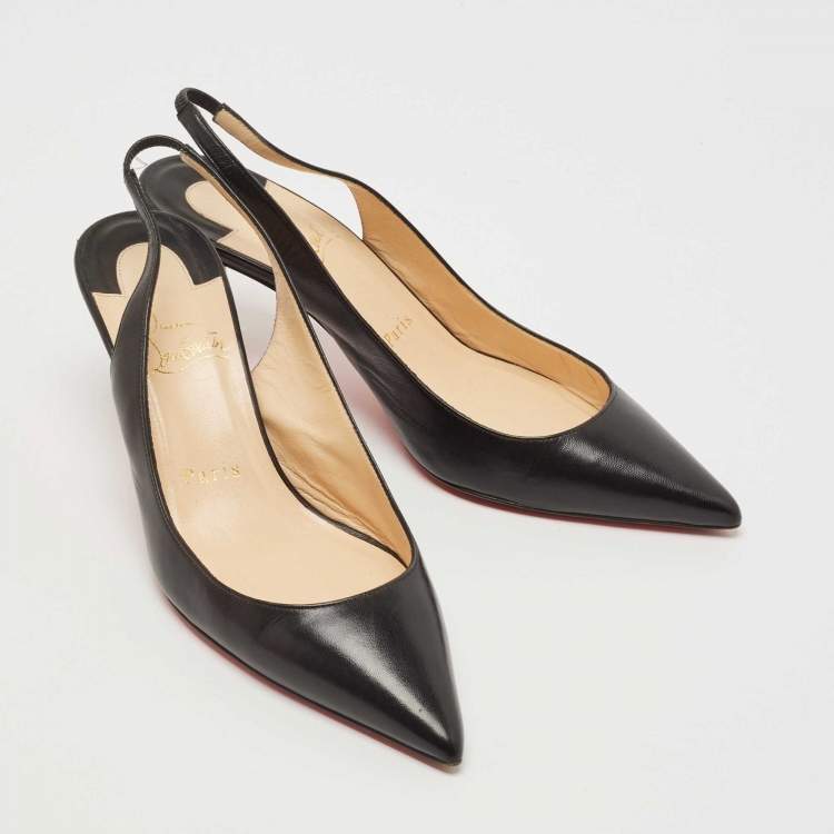 Pre Owned Christian Louboutin Black Leather Kate 55 Slingback Pump Size 37.5