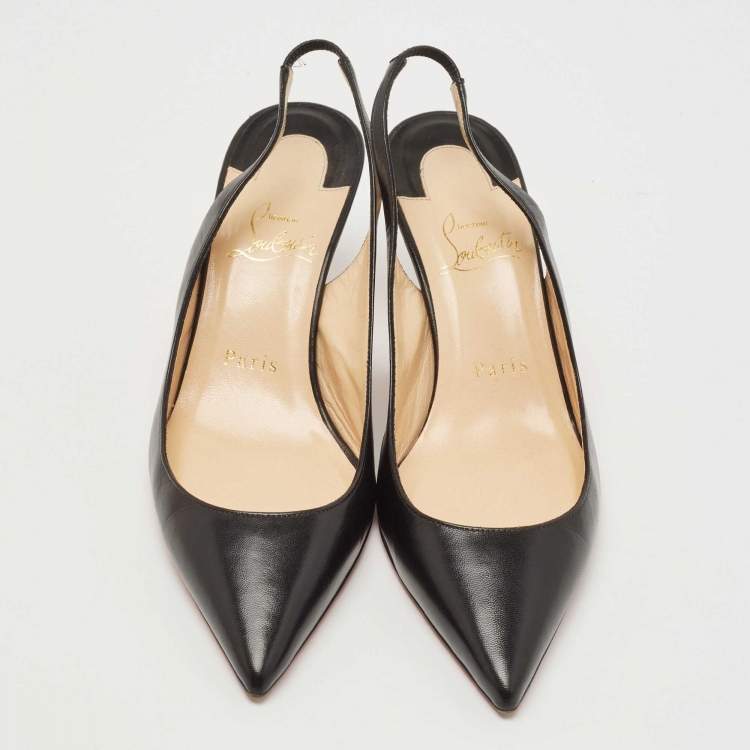 Pre Owned Christian Louboutin Black Leather Kate 55 Slingback Pump Size 37.5