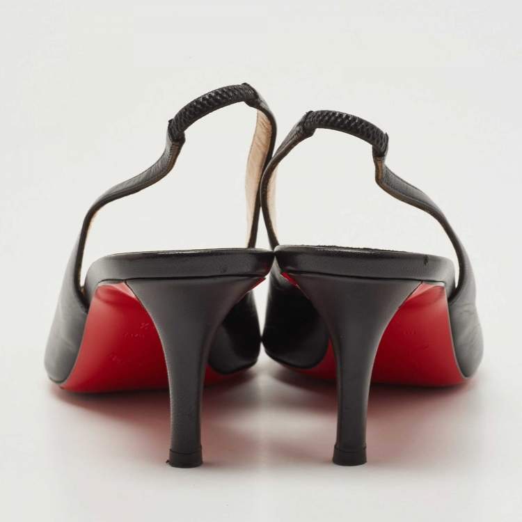Pre Owned Christian Louboutin Black Leather Kate 55 Slingback Pump Size 37.5