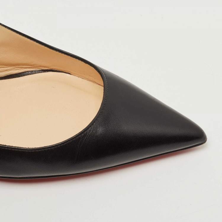 Pre Owned Christian Louboutin Black Leather Kate 55 Slingback Pump Size 37.5