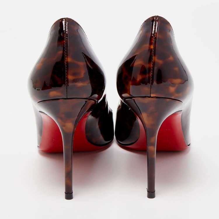Pre Owned Christian Louboutin Two Tone Leopard Print Patent Leather Kate Pumps Size 37