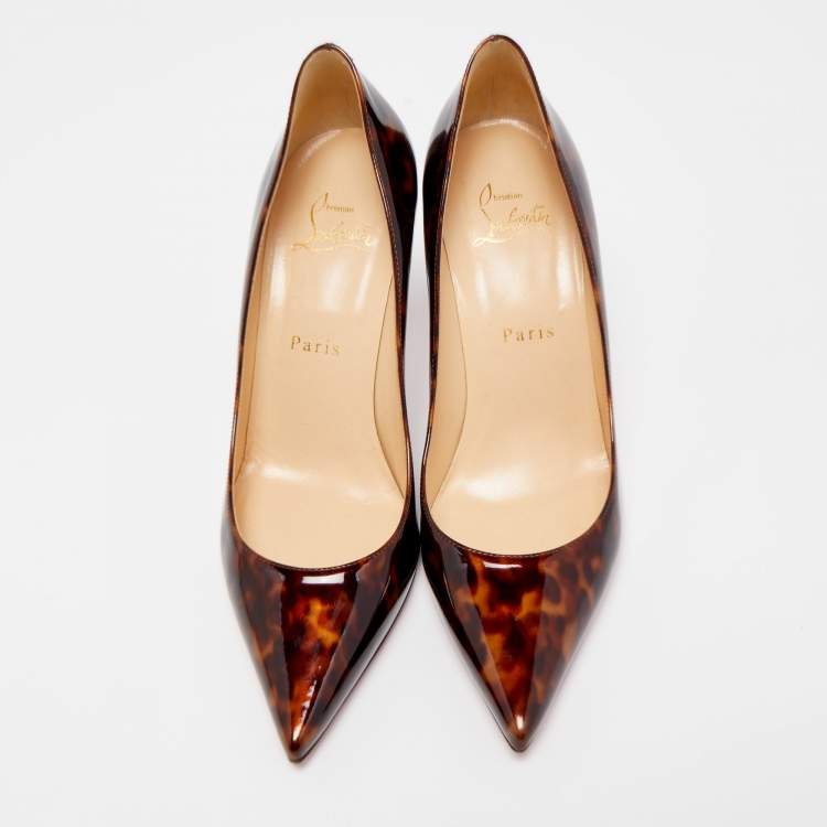 Pre Owned Christian Louboutin Two Tone Leopard Print Patent Leather Kate Pumps Size 37