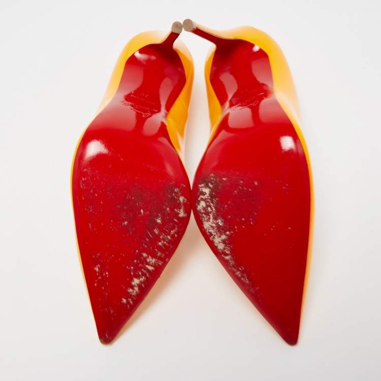 Pre Owned Christian Louboutin Light Orange Patent Leather So Kate Pumps Size 38