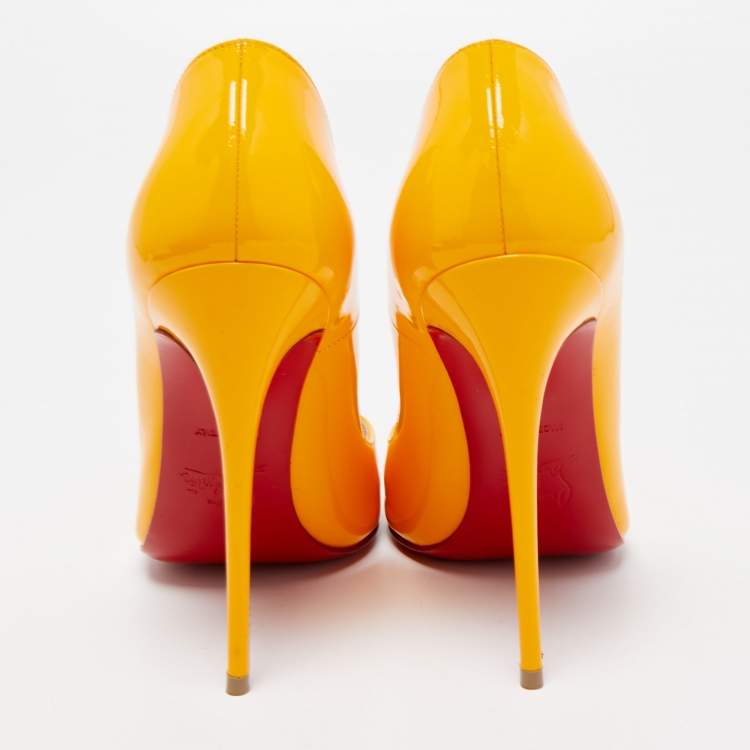 Pre Owned Christian Louboutin Light Orange Patent Leather So Kate Pumps Size 38