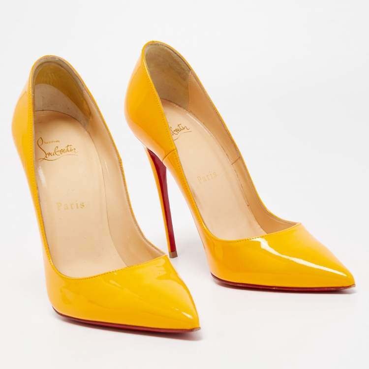Pre Owned Christian Louboutin Light Orange Patent Leather So Kate Pumps Size 38