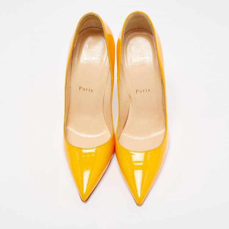 Pre Owned Christian Louboutin Light Orange Patent Leather So Kate Pumps Size 38